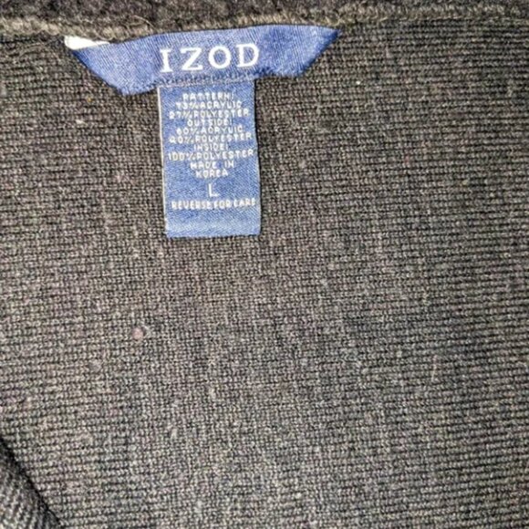 Izod Quarter Zip Mock Neck Pullover Black and Cream Snowflake Sweater - Picture 5 of 8
